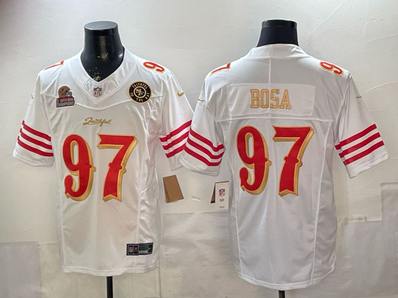 Men 2026 San Francisco 49ers #97 Bosa White Gold 5th generations Nike Limited NFL Jersey style 004